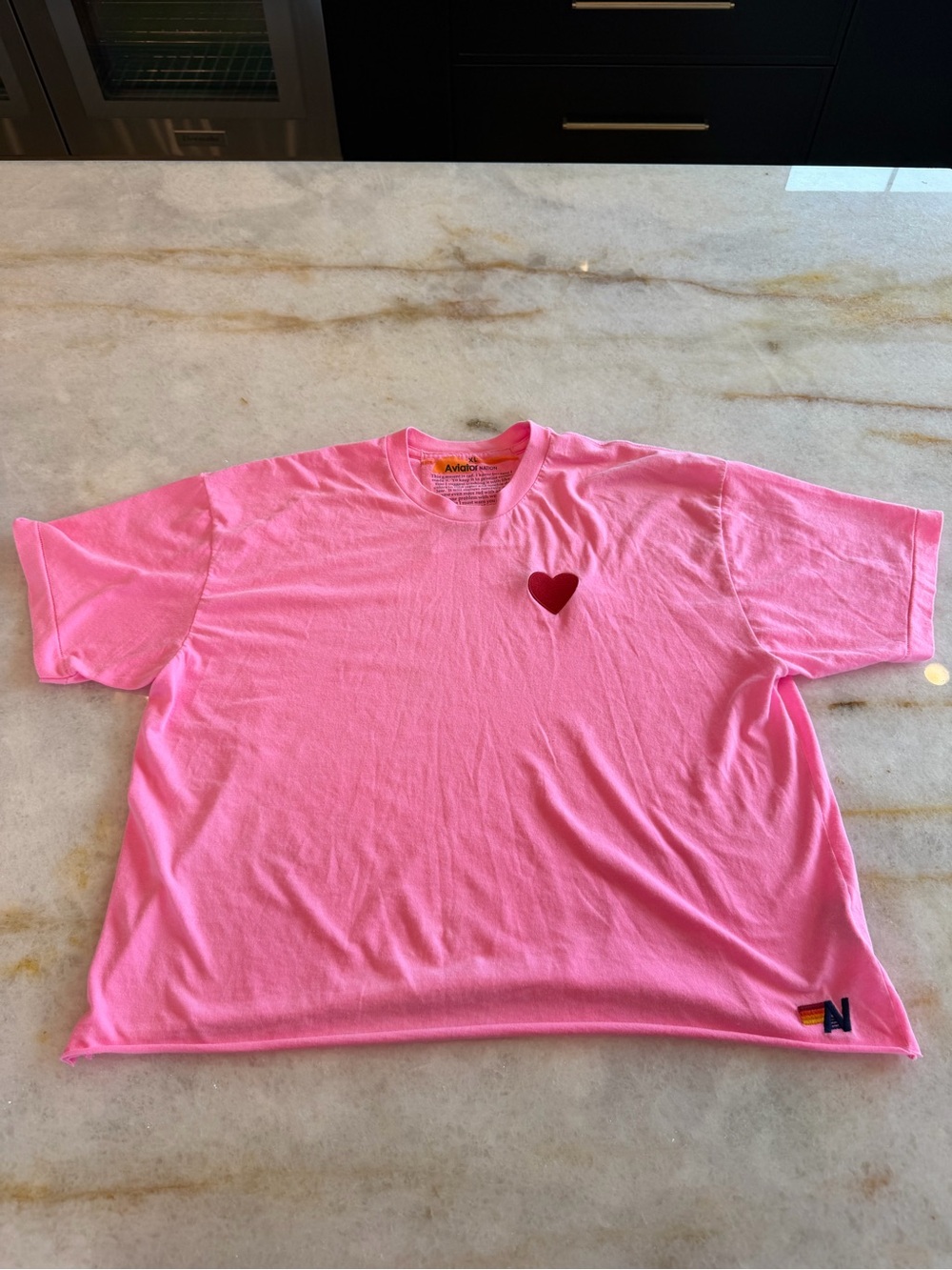 Aviator Nation Women's Pink Heart Graphic Tee - Pink - XL